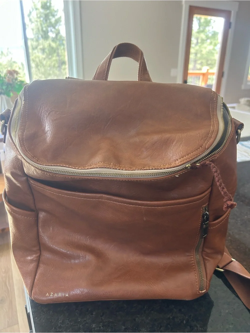 Aria La Mère Vegan Leather Backpack — Brown